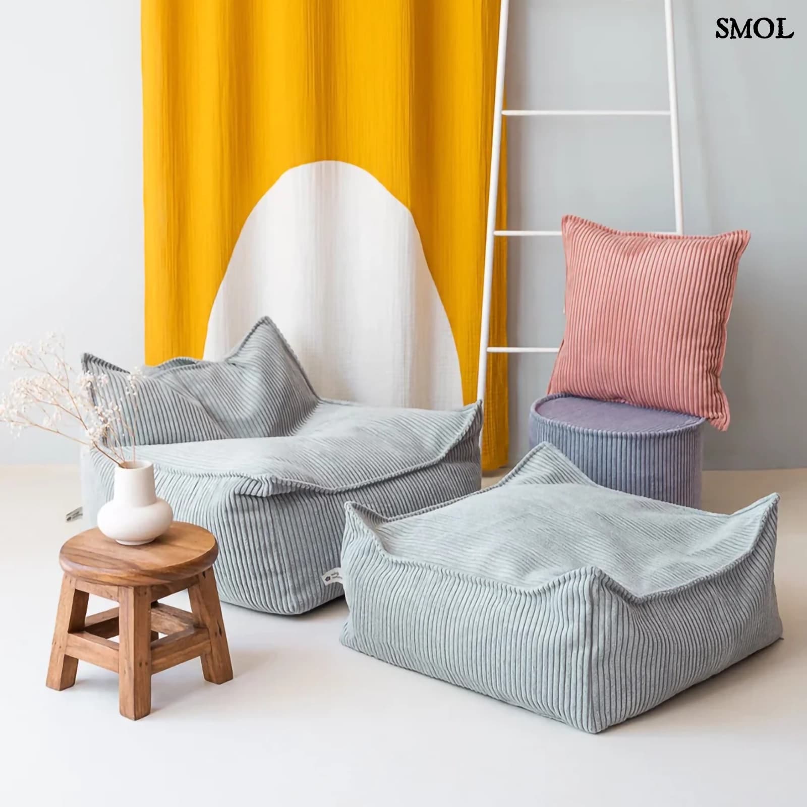 Szögletes Gyerek Babzsákfotel és Puff Szett | PEPPERMINT | SMOL - szobában