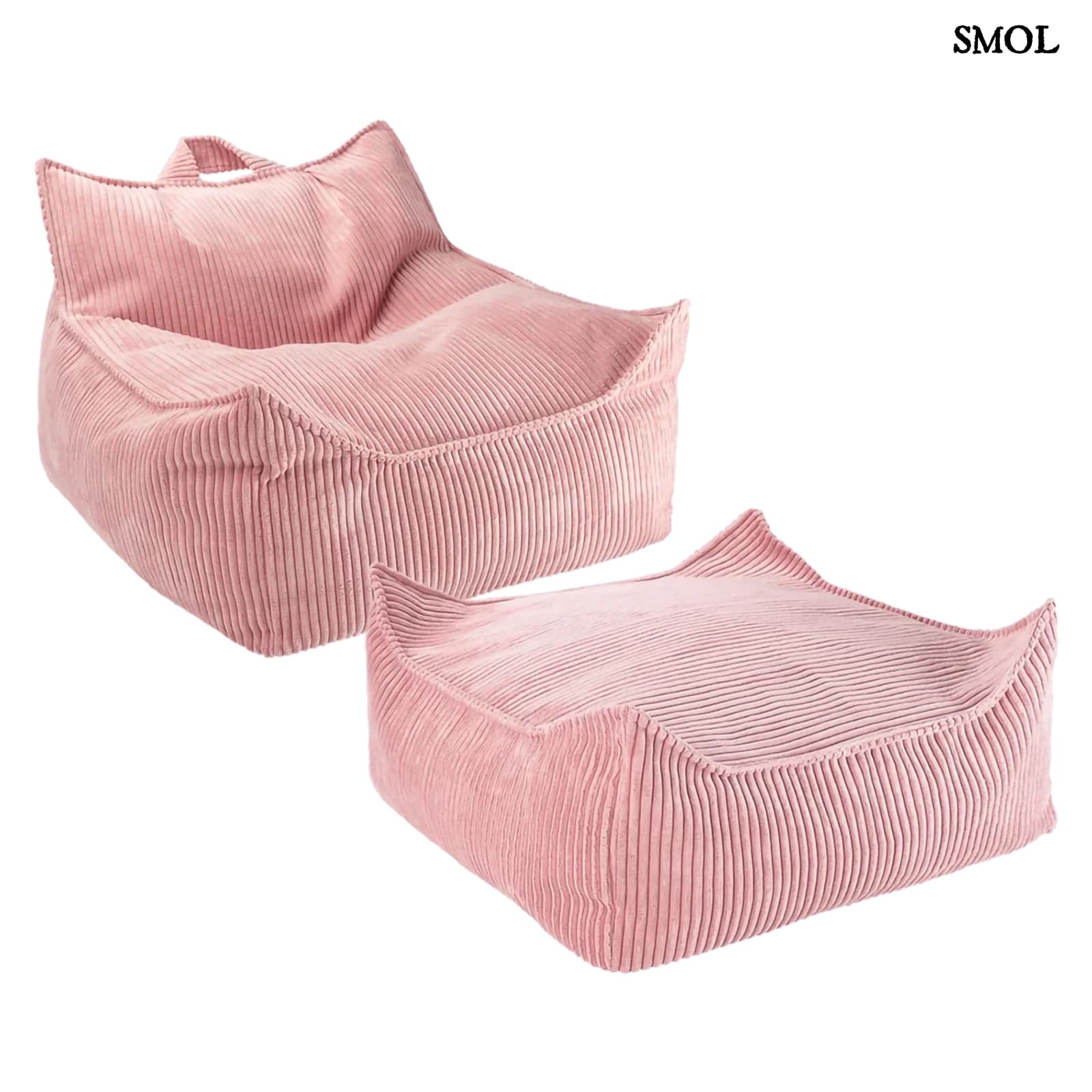 Szögletes Gyerek Babzsákfotel és Puff Szett | PINK MOUSSE | SMOL - fehér háttérrel