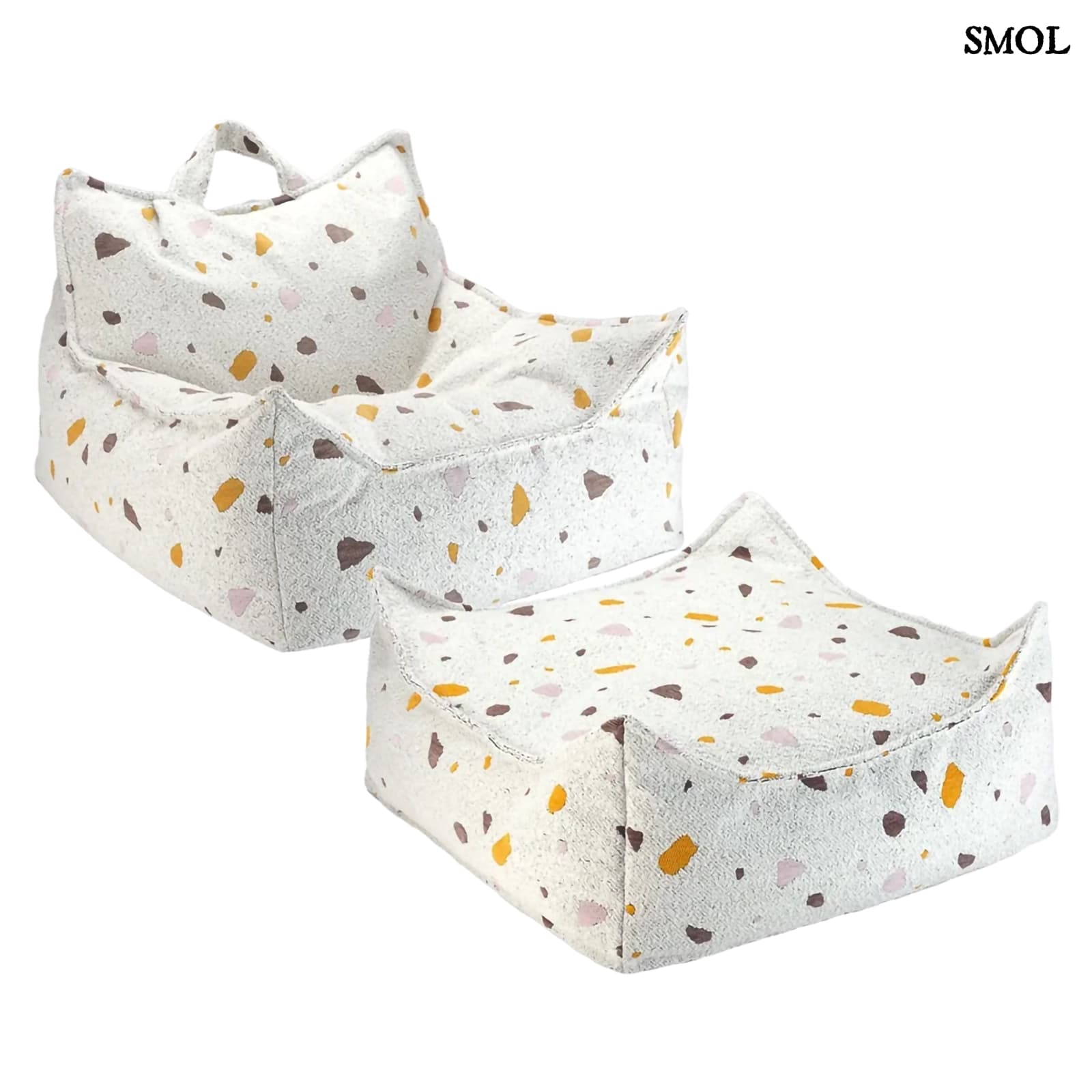 Szögletes Gyerek Babzsákfotel és Puff Szett | TERRAZZO MARBLE | SMOL - fehér háttérrel