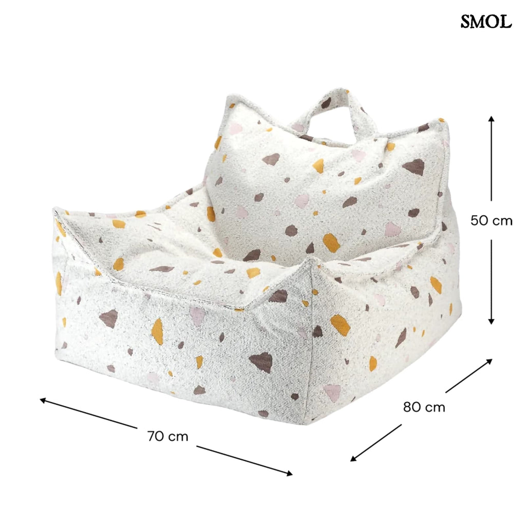 Szögletes Gyerek Babzsákfotel és Puff Szett | TERRAZZO MARBLE | SMOL - babzsákfotel méretekkel