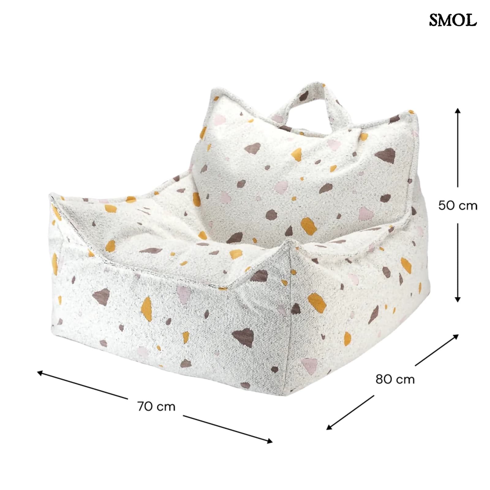 Szögletes Gyerek Babzsákfotel és Puff Szett | TERRAZZO MARBLE | SMOL - babzsákfotel méretekkel