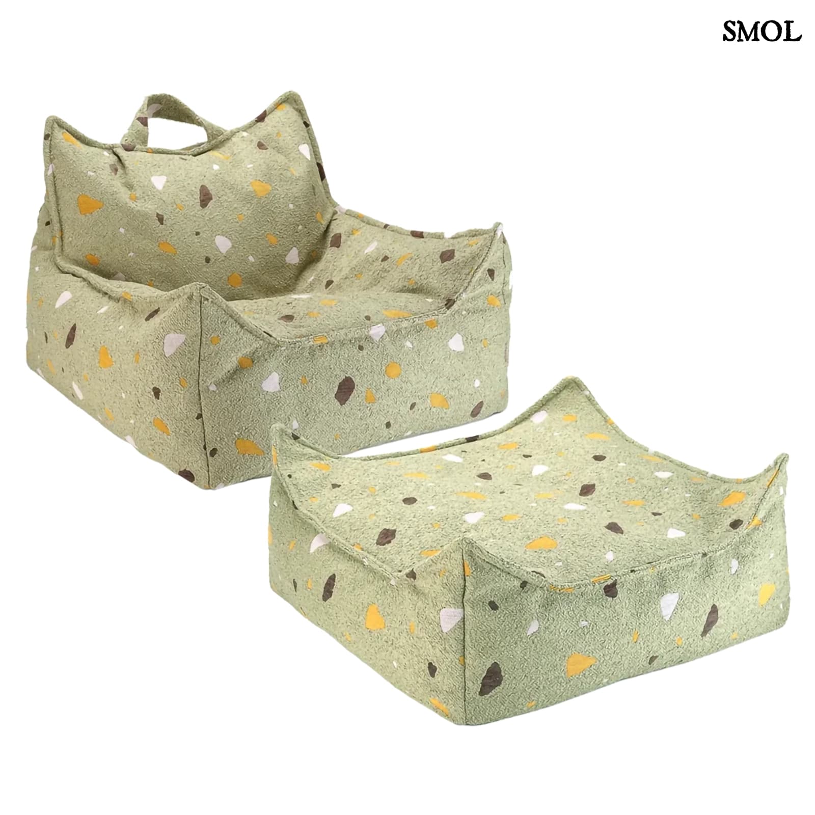 Szögletes Gyerek Babzsákfotel és Puff Szett | TERRAZZO MOSS | SMOL - fehér háttérrel
