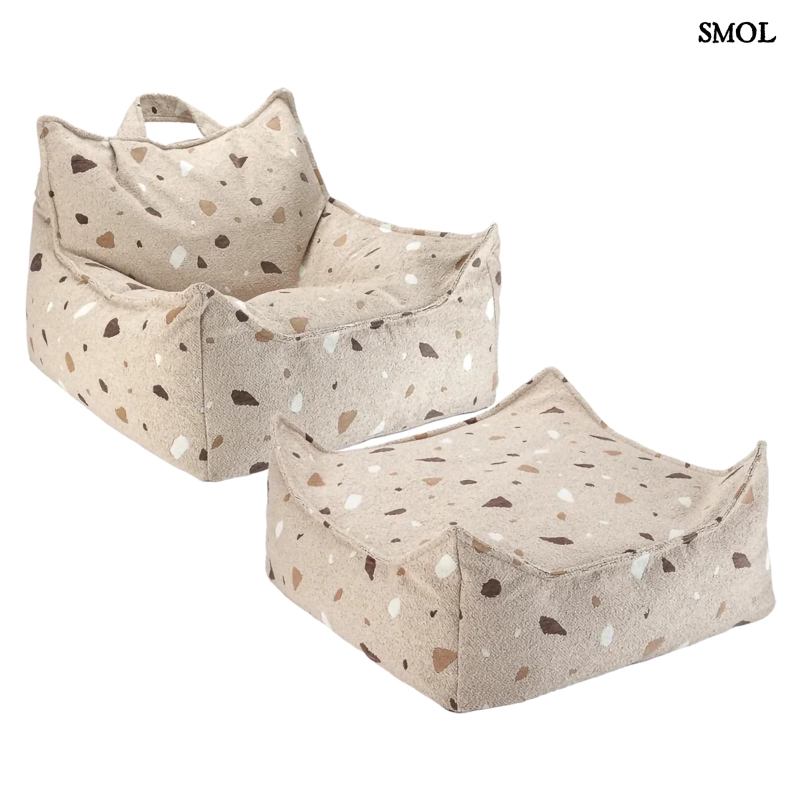 Szögletes Gyerek Babzsákfotel és Puff Szett | TERRAZZO SAND | SMOL - fehér háttérrel