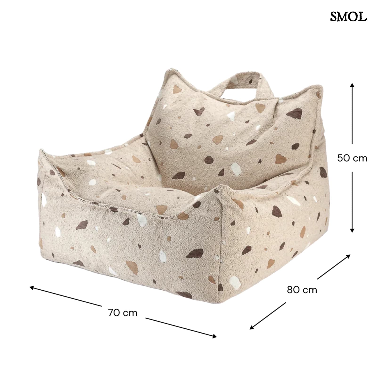 Szögletes Gyerek Babzsákfotel és Puff Szett | TERRAZZO SAND | SMOL - babzsákfotel méretekkel