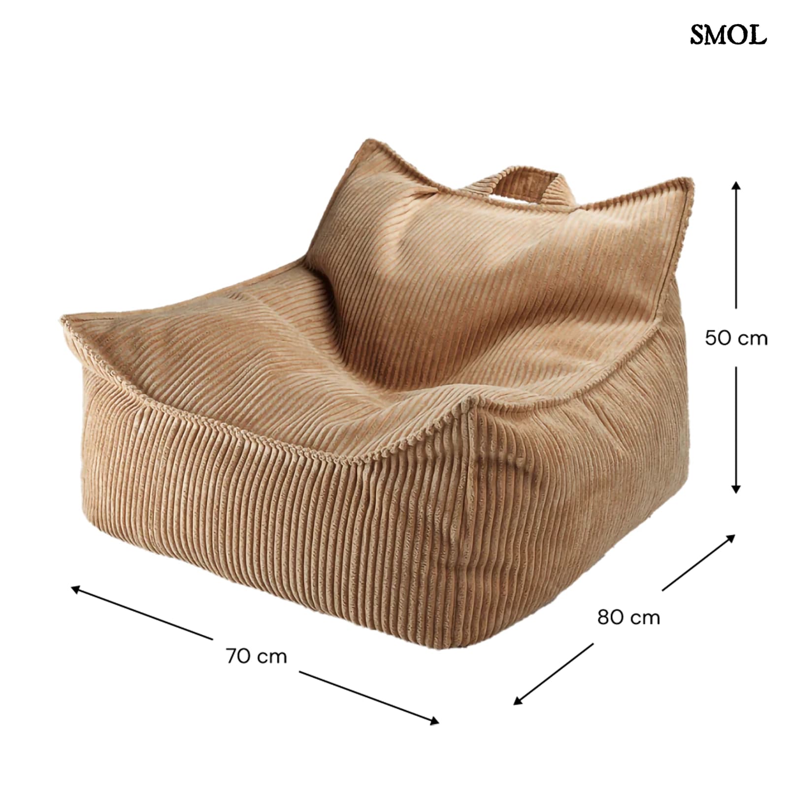 Szögletes Gyerek Babzsákfotel és Puff Szett | TOFFEE | SMOL - babzsákfotel méretekkel