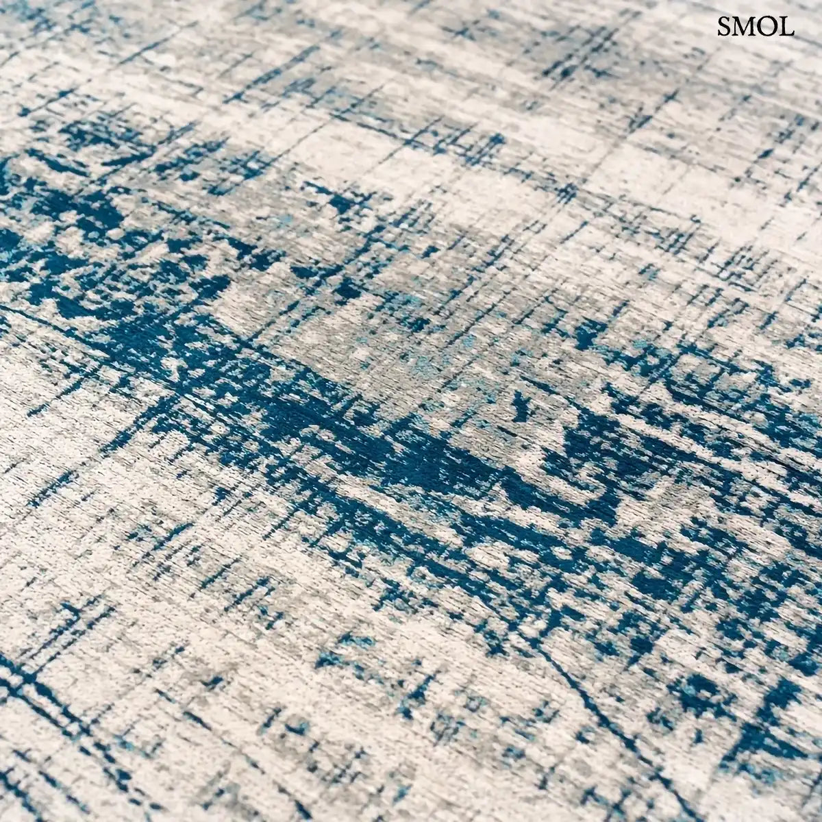 ECO RUG BRONX AZURITE azuritkék absztrakt szőnyeg 60-as évek grafikus mintával, lapos szövés, 3 mm – kül- és beltéri, minta nagyítva
