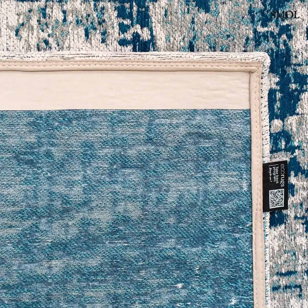 ECO RUG BRONX AZURITE azuritkék absztrakt szőnyeg 60-as évek grafikus mintával, lapos szövés, 3 mm – kül- és beltéri, felhajtott sarokkal