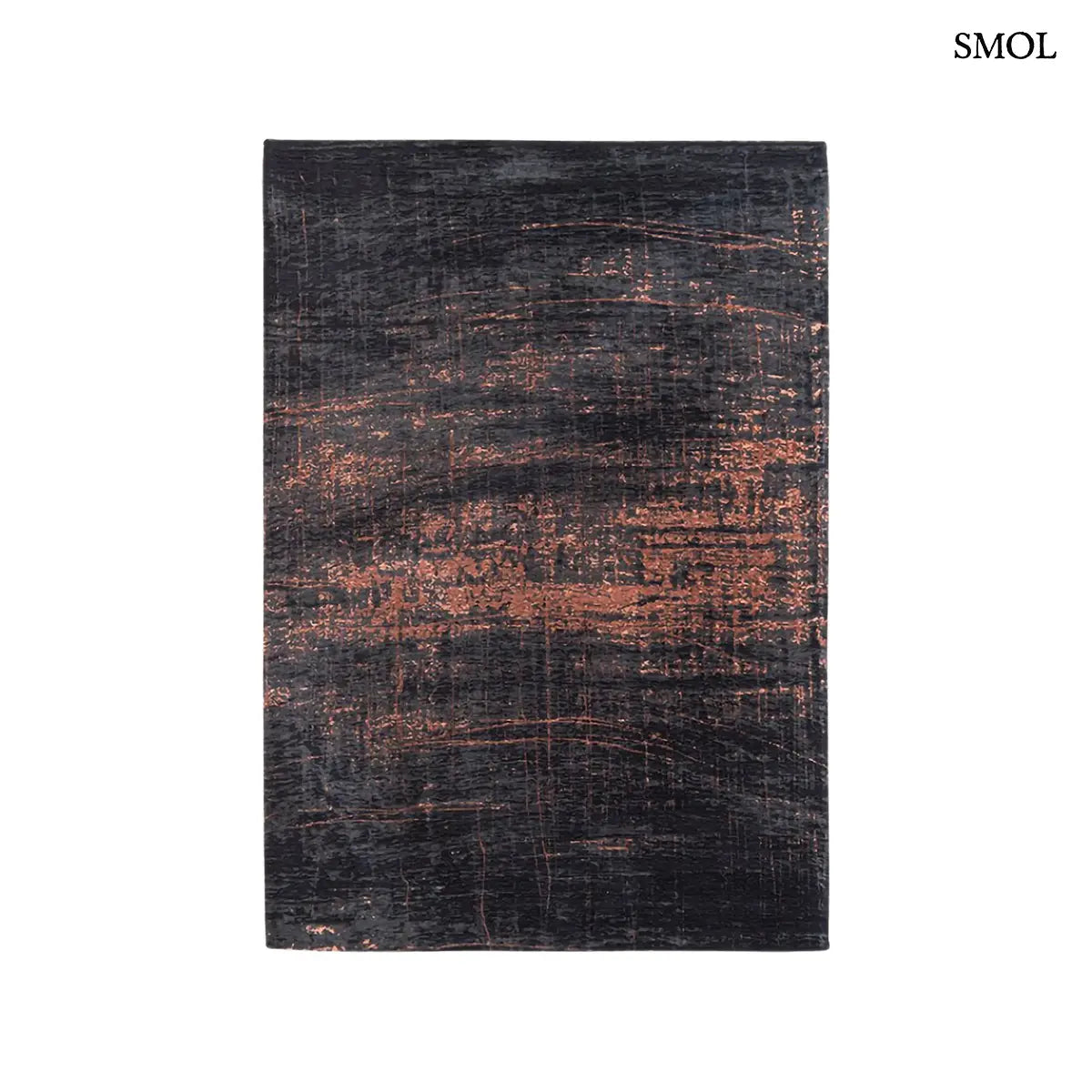 ECO RUG SOHO COPPER absztrakt mintás szőnyeg barna alapon réz-fekete akcentusokkal, fehér háttérrel