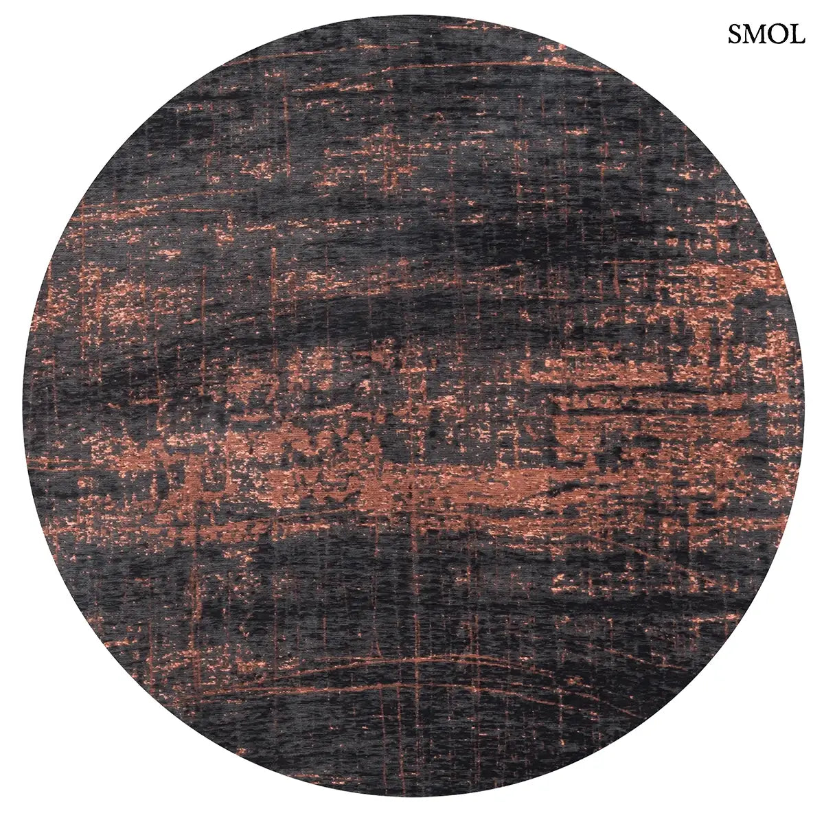 ECO RUG SOHO COPPER fekete-réz absztrakt mintás szőnyeg, 60-as évek grafikus minta, lapos szövés, 3 mm – kül- és beltéri, kerek formában