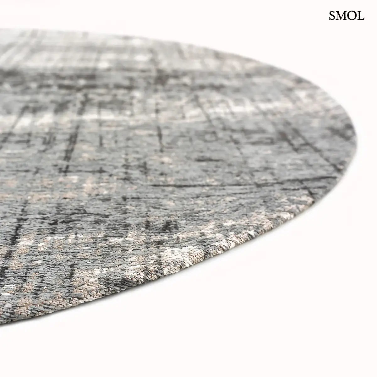 ECO RUG JERSEY STONE kőszürke absztrakt szőnyeg 60-as évek grafikus mintával, lapos szövés, 3 mm – kül- és beltéri, kerek forma oldalról