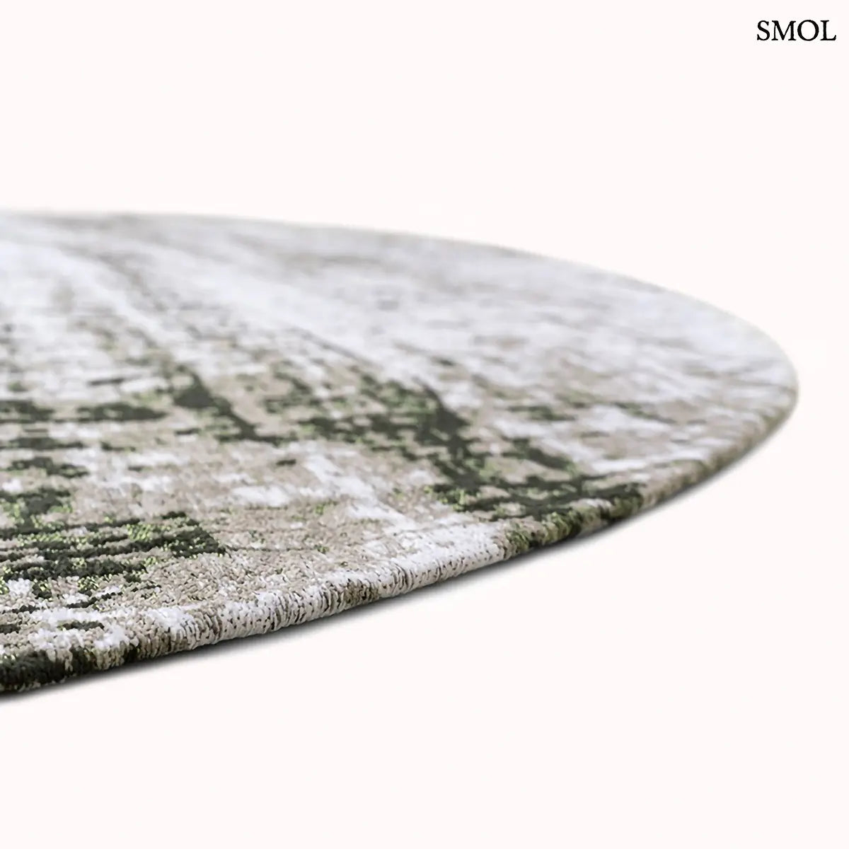 ECO RUG CENTRAL GREEN sötétzöld absztrakt mintás szőnyeg, kerek formában, vastagság nagyítva