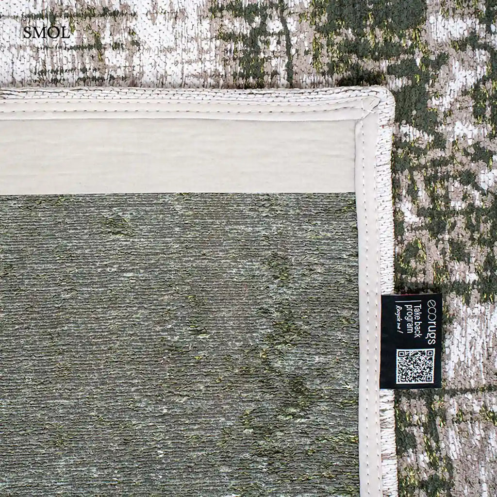 ECO RUG CENTRAL GREEN sötétzöld absztrakt mintás szőnyeg, felhajtott sarokkal