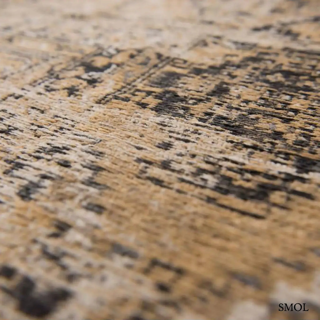 ECO RUG AGHA OLD GOLD afgán mintás szőnyeg arany-bézs alapon antracit törzsi mintával, koptatott vintage hatással, minta nagyítva