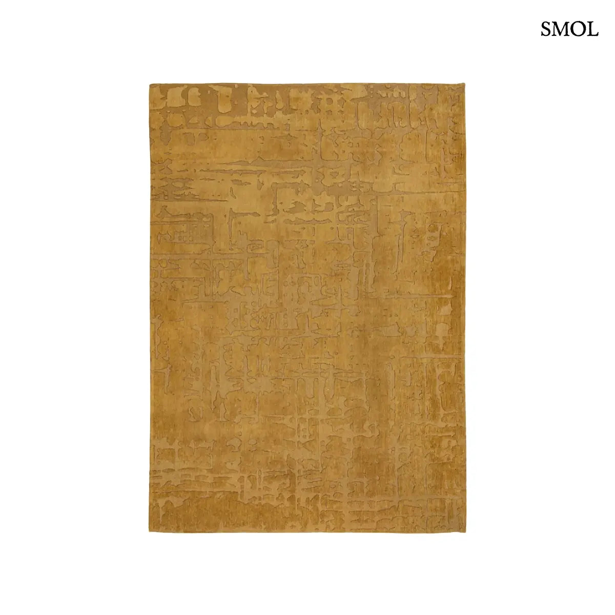 ECO RUG MADAGASCAR GOLD baobab mintás szőnyeg arany-mustár tónusokban, kéregszerű afrikai textúrával, fehér háttérrel