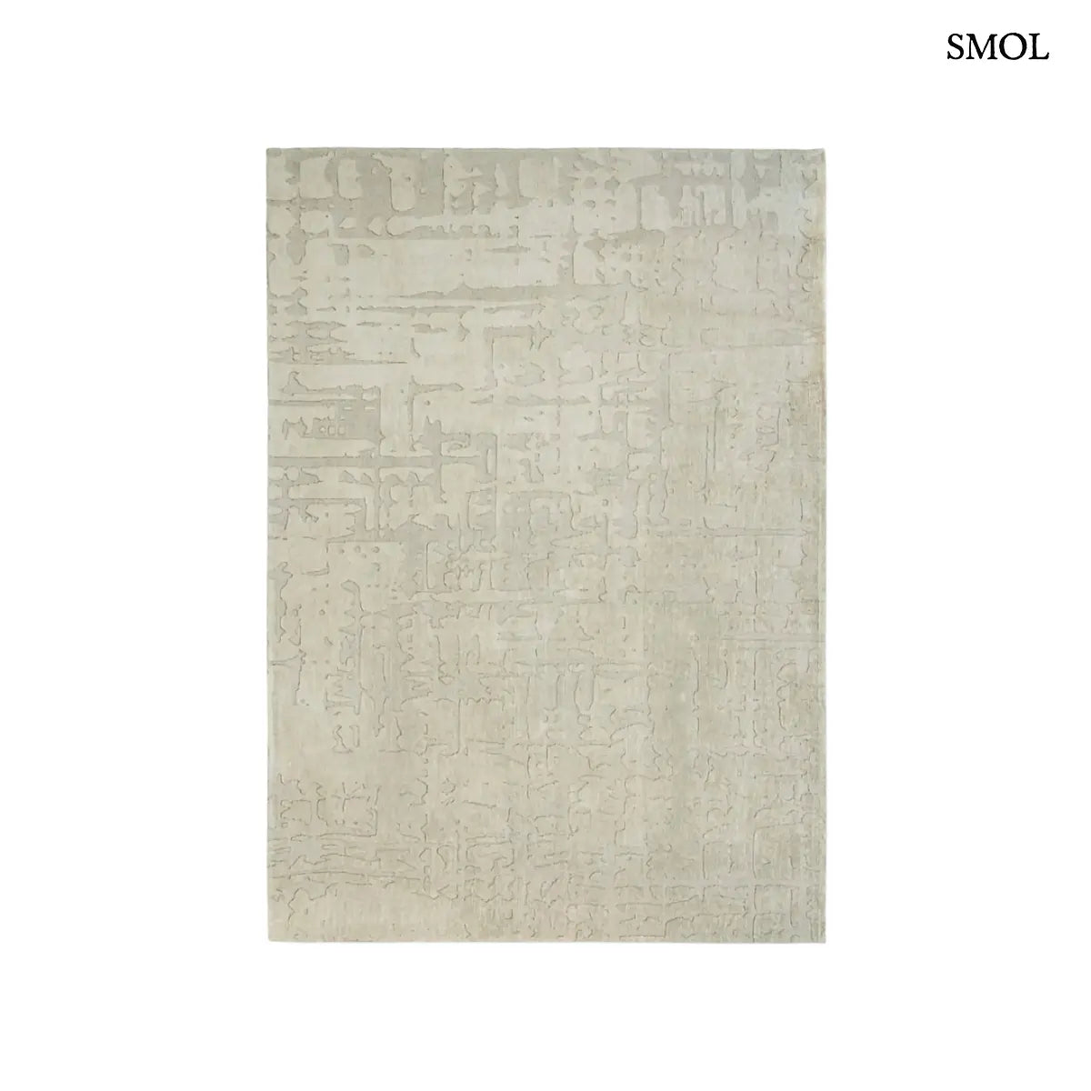 ECO RUG DRY BEIGE baobab mintás szőnyeg bézs-szürke tónusokban, halvány kéregszerű afrikai textúrával, fehér háttérrel