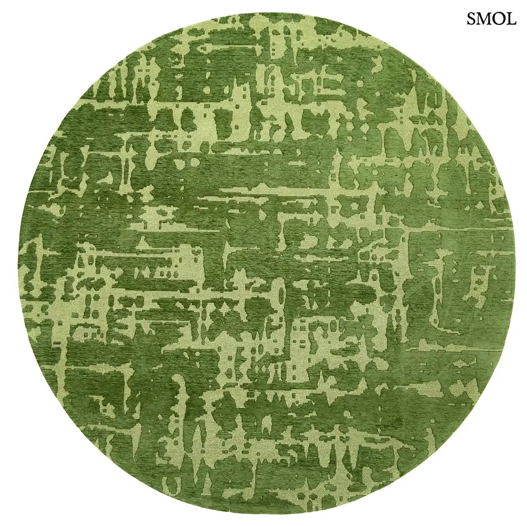 ECO RUG PERRIER'S GREEN szőnyeg, zöld alapon halványabb, repedezett baobab mintázattal, szabálytalan vonalvezetéssel, kerek formában