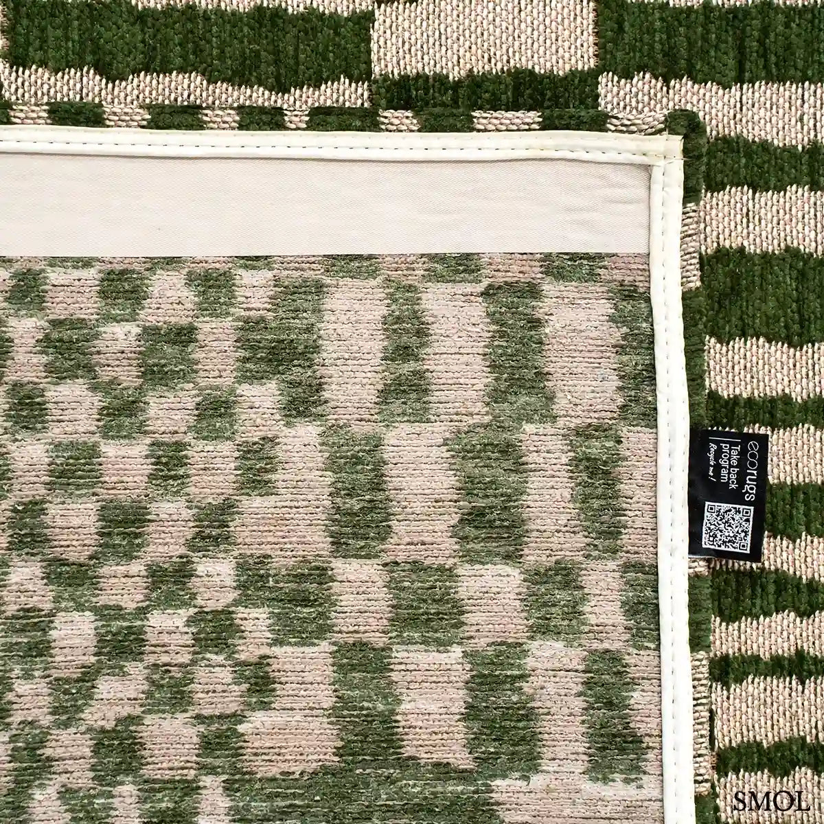 ECO RUG OASIS zöld berber mintás szőnyeg marokkói minimál mintával, lapos szövés, 3 mm – kül- és beltéri, felhajtott sarokkal