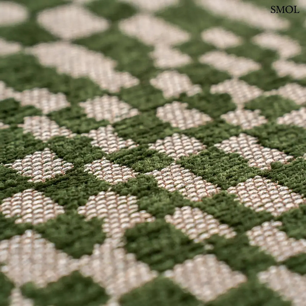 ECO RUG OASIS zöld berber mintás szőnyeg marokkói minimál mintával, lapos szövés, 3 mm – kül- és beltéri, minta nagyítva