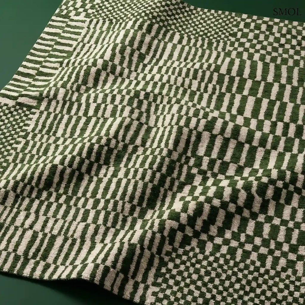 ECO RUG OASIS zöld berber mintás szőnyeg marokkói minimál mintával, lapos szövés, 3 mm – kül- és beltéri, hullámosan