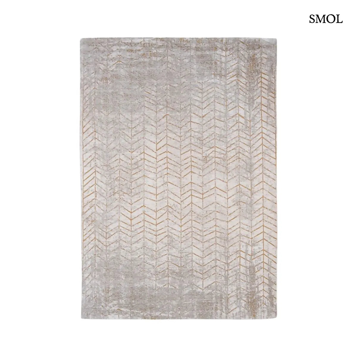 ECO RUG CENTRAL YELLOW chevron mintás szőnyeg ezüst-arany kombinációban, koptatott csillogó felülettel, pamut-poliészter, fehér háttérrel