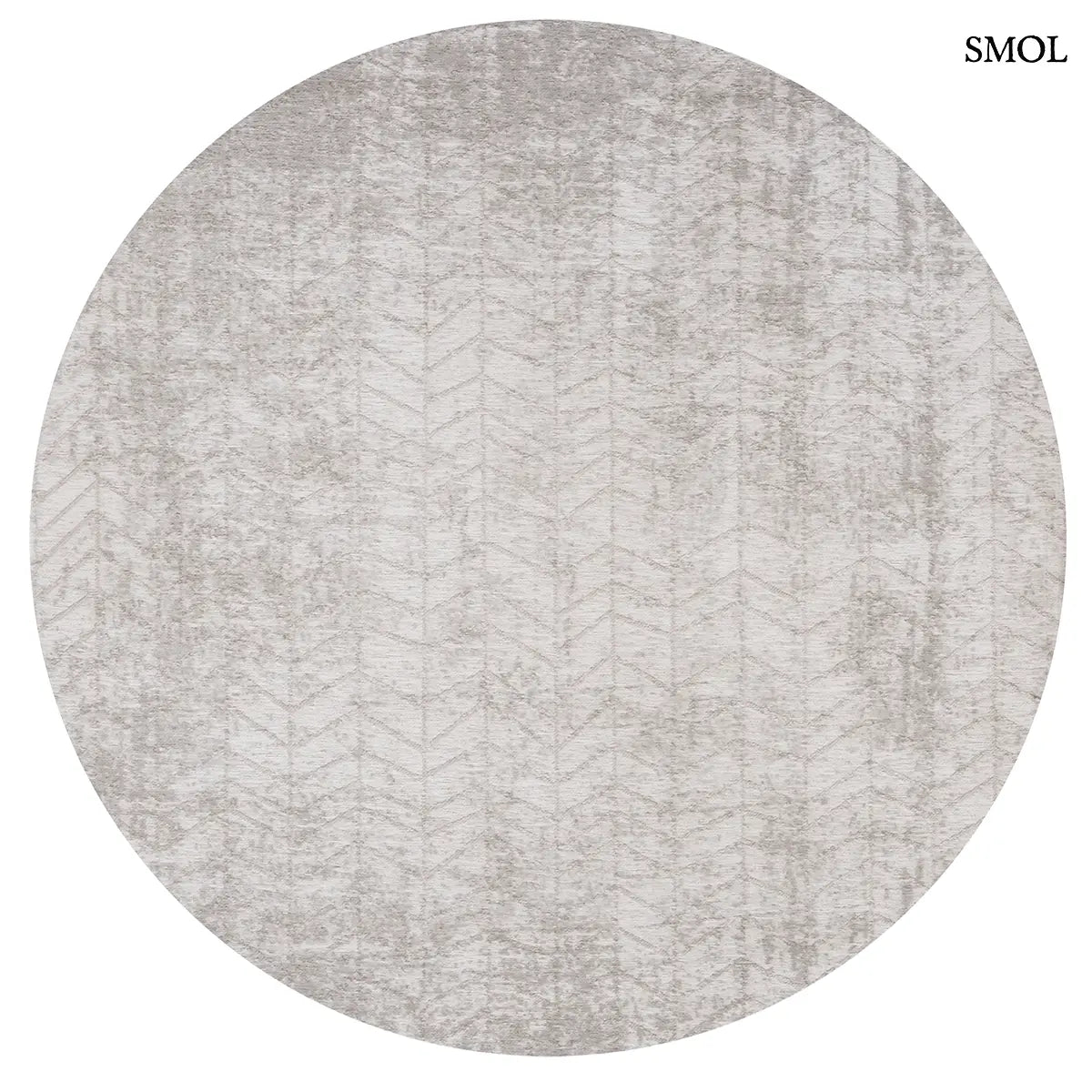 ECO RUG WHITE PLAINS ezüstszürke chevron mintás szőnyeg csillogó létraszerű geometrikus csíkokkal, lapos szövés, 3 mm – kül- és beltéri, kerek formában