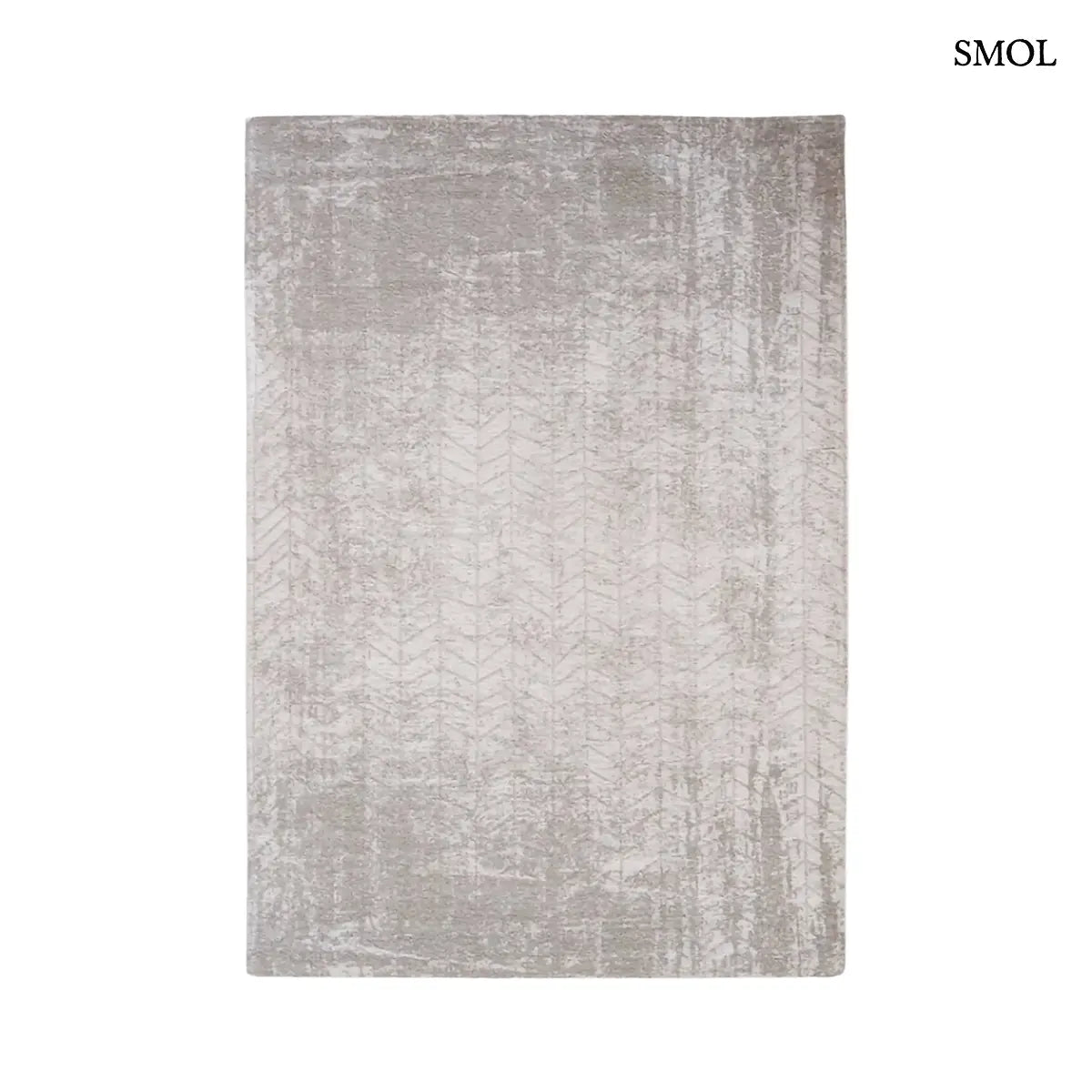 ECO RUG WHITE PLAINS chevron mintás szőnyeg ezüstszürke tónusokban, halvány csillogó felülettel, koptatott hatással, fehér háttérrel