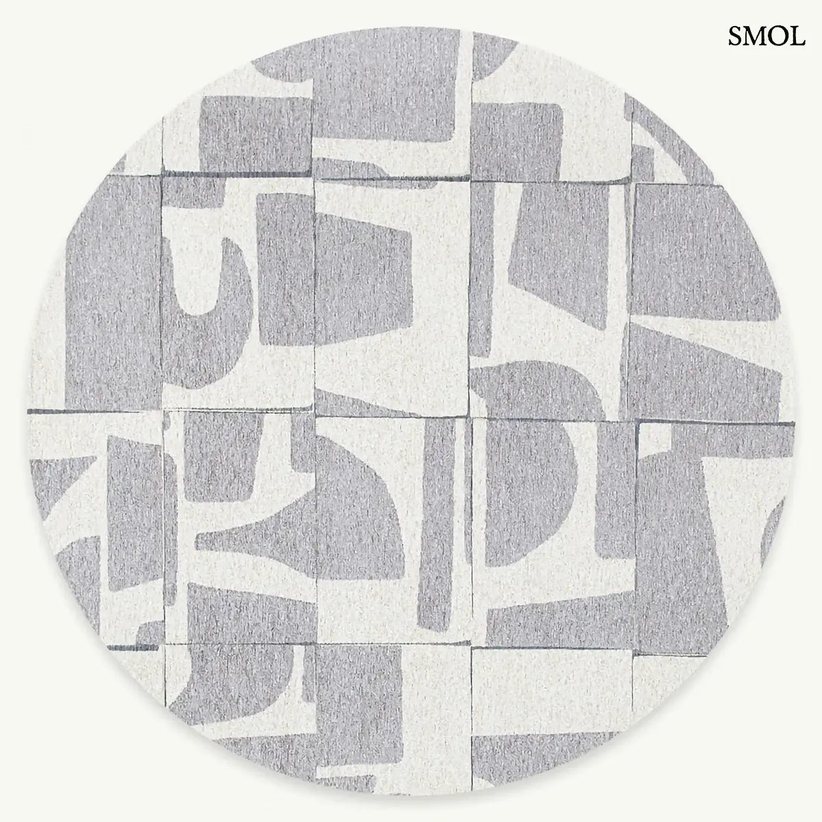ECO RUG STRING barna-szürke geometrikus mintás szőnyeg, Bauhaus ihletésű, vágott formákból építkező minta, kerek formában