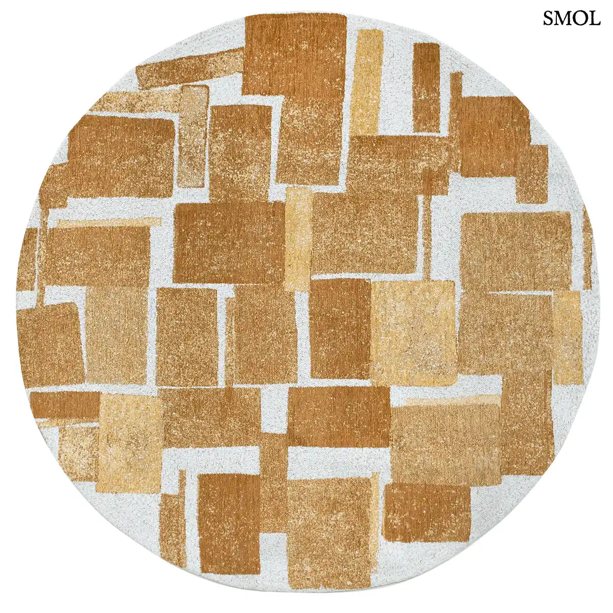 ECO RUG NUGGETS bézs-arany geometrikus szőnyeg bolyhos texturált felülettel, kubista kocka mintával, 5 mm, kerek formában
