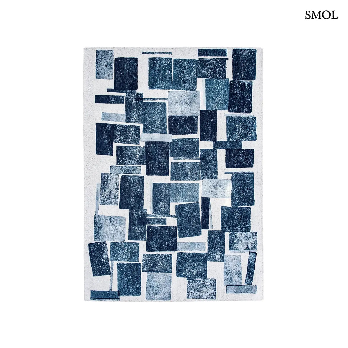 ECO RUG ICE BLUE jégkék geometrikus szőnyeg bouclette hatással, kubista kocka mintával, 5 mm, fehér háttérrel