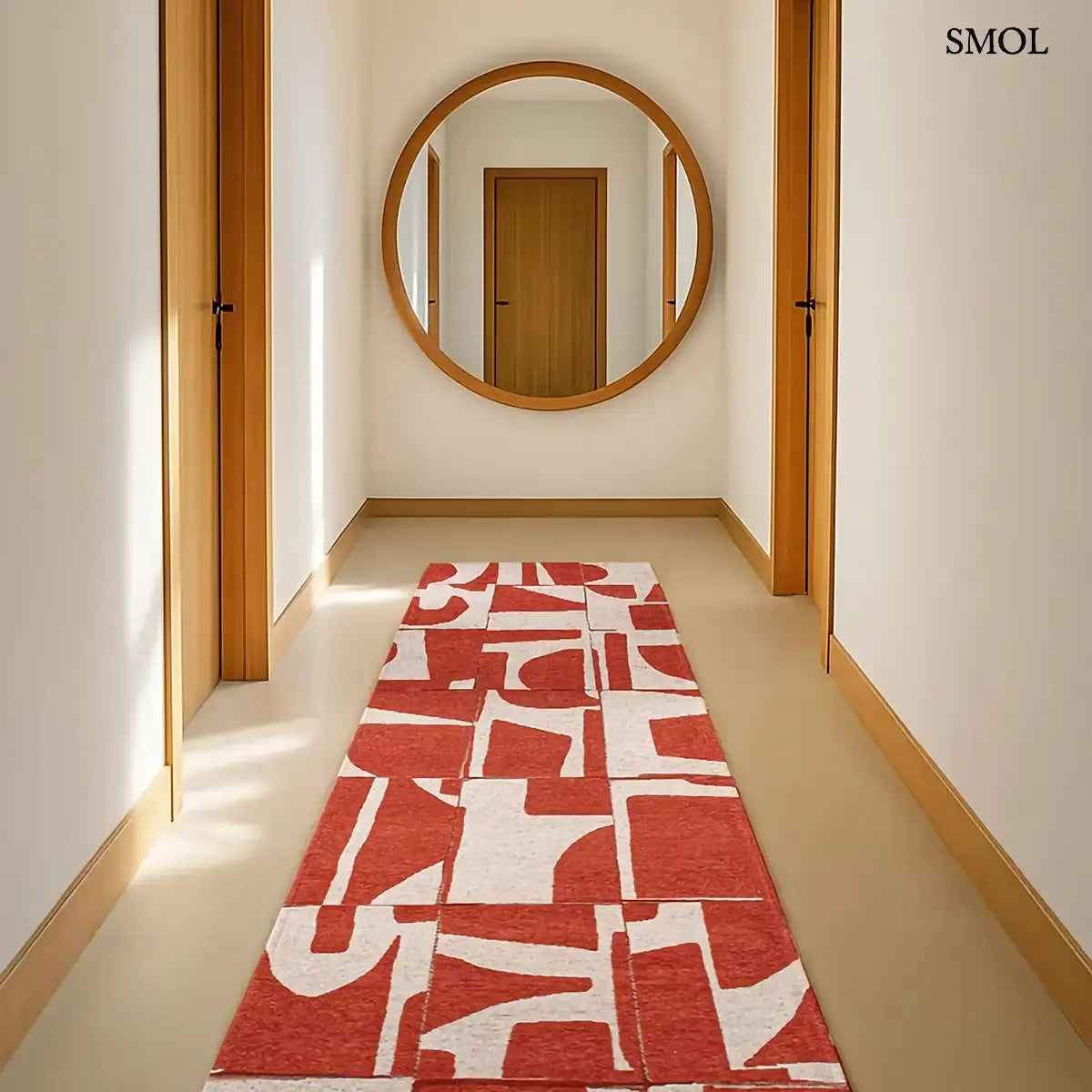 ECO RUG RUST piros geometrikus mintás szőnyeg, előszobában futószőnyegként
