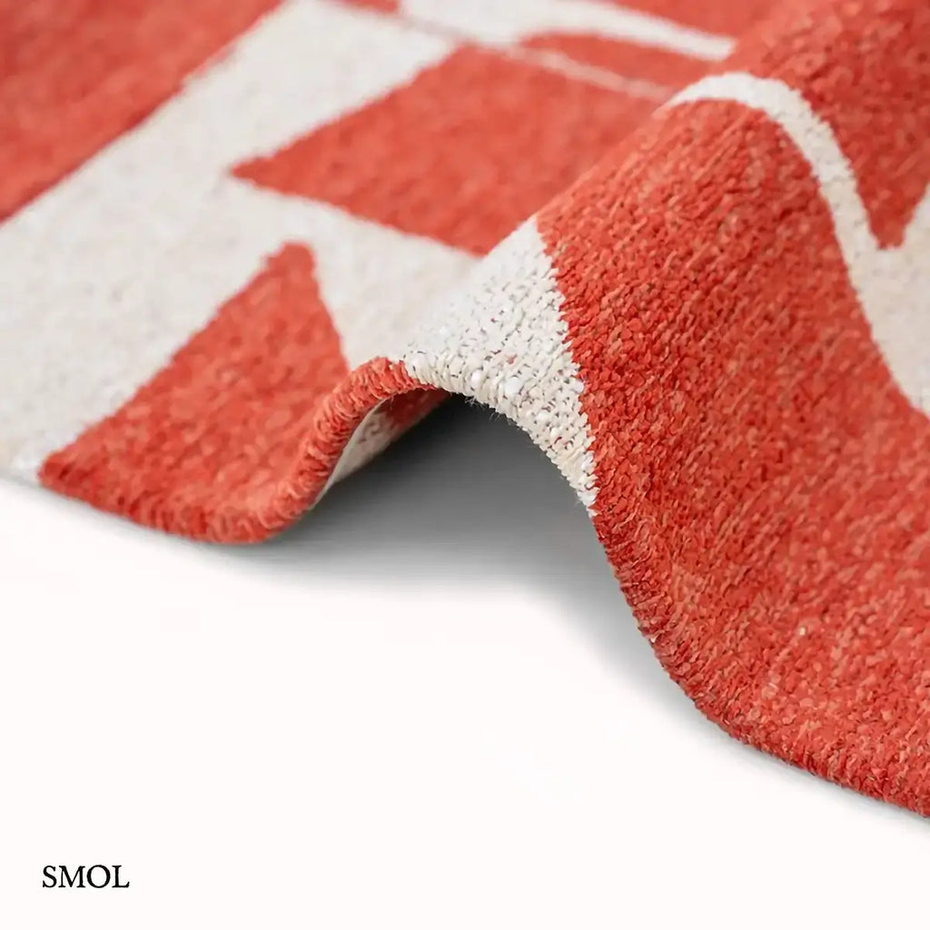 ECO RUG RUST piros geometrikus mintás szőnyeg, vastagság nagyítva