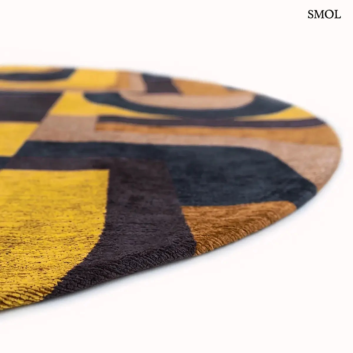 ECO RUG YELLOW MEYER sárga geometrikus szőnyeg modernista aszimmetrikus formákkal, lapos szövés, 3 mm – kül- és beltéri, kerek forma vastagsága