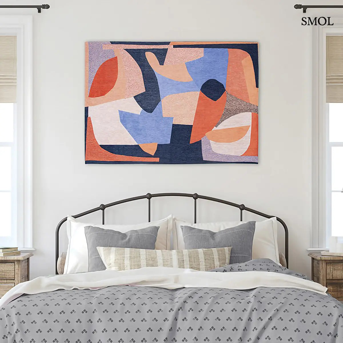 ECO RUG CARPE DIEM sokszínű geometrikus szőnyeg absztrakt összefonódó formákkal, hálószobában, falon