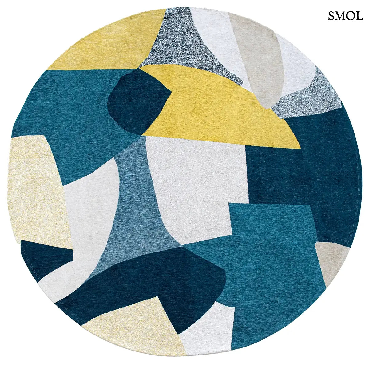 ECO RUG DUCK SONG sokszínű geometrikus szőnyeg összefonódó formákkal, lapos szövés, 3 mm – kül- és beltéri, kerek formában