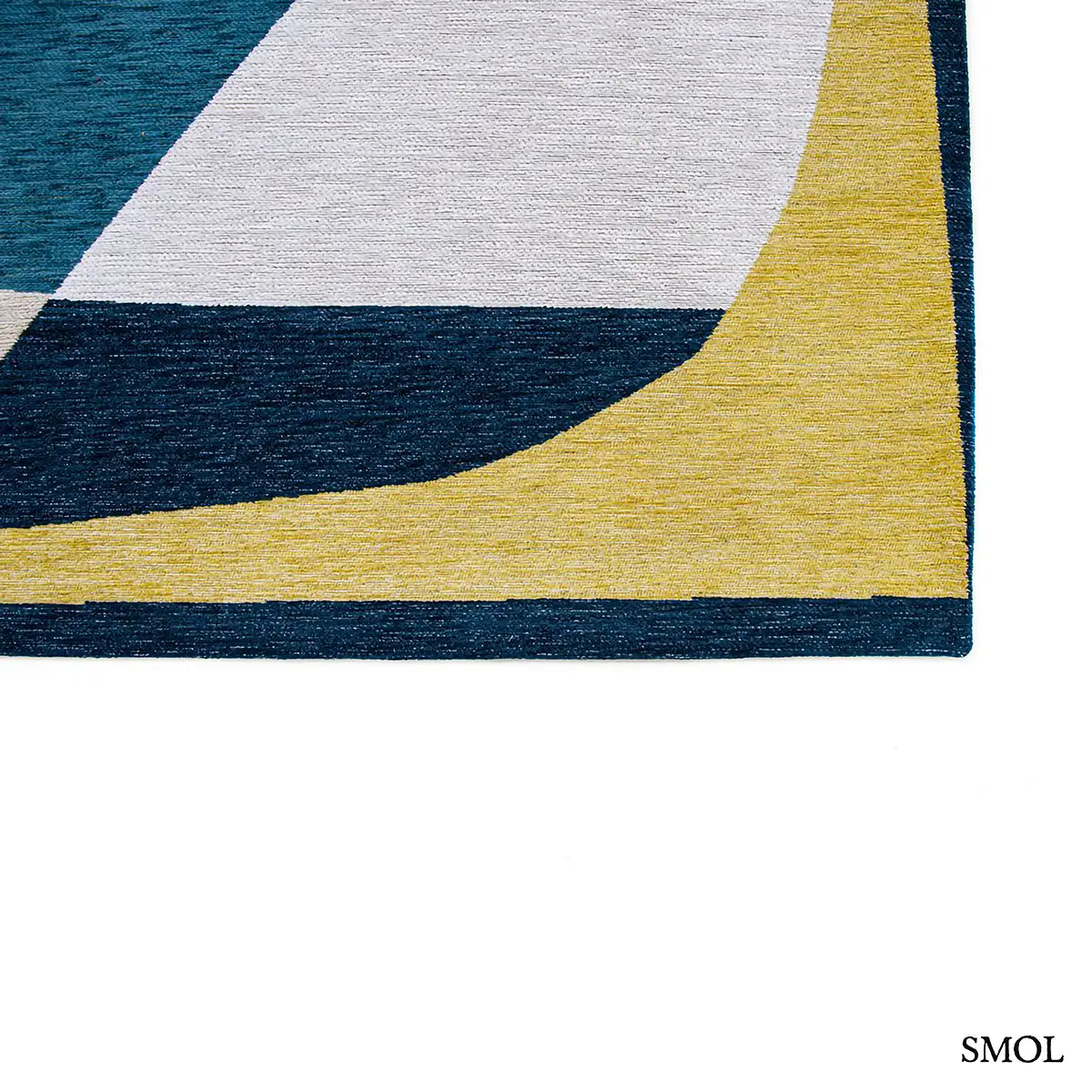 ECO RUG DUCK SONG sokszínű geometrikus szőnyeg absztrakt összefonódó formákkal, szegély nagyítva