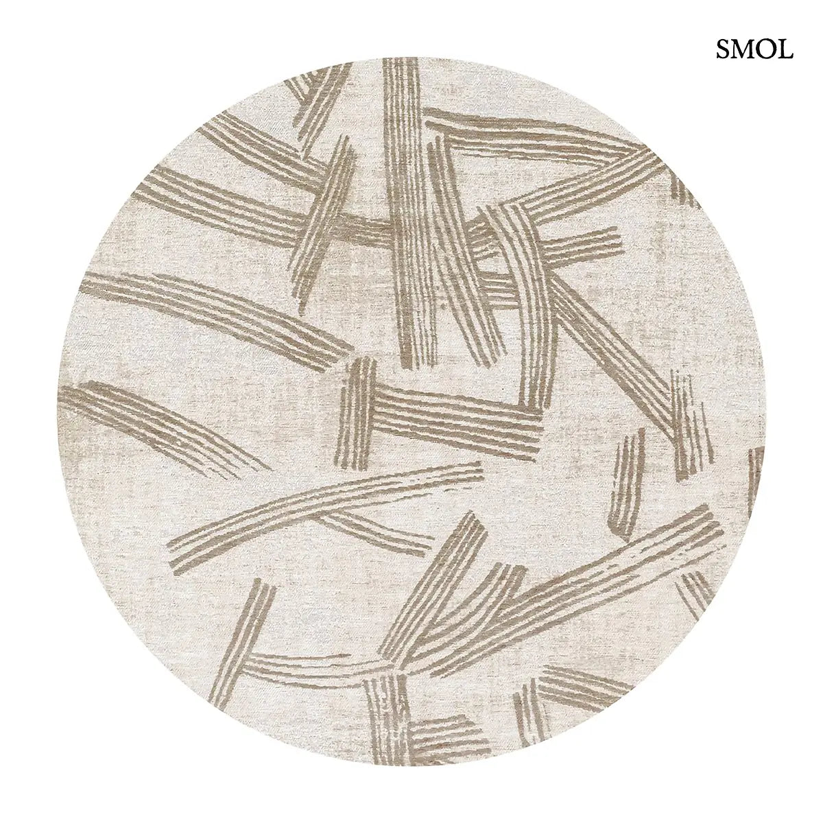 ECO RUG DUNE kalligráfia mintás szőnyeg krém alapon taupe ecsetvonásos mintával, kör formában