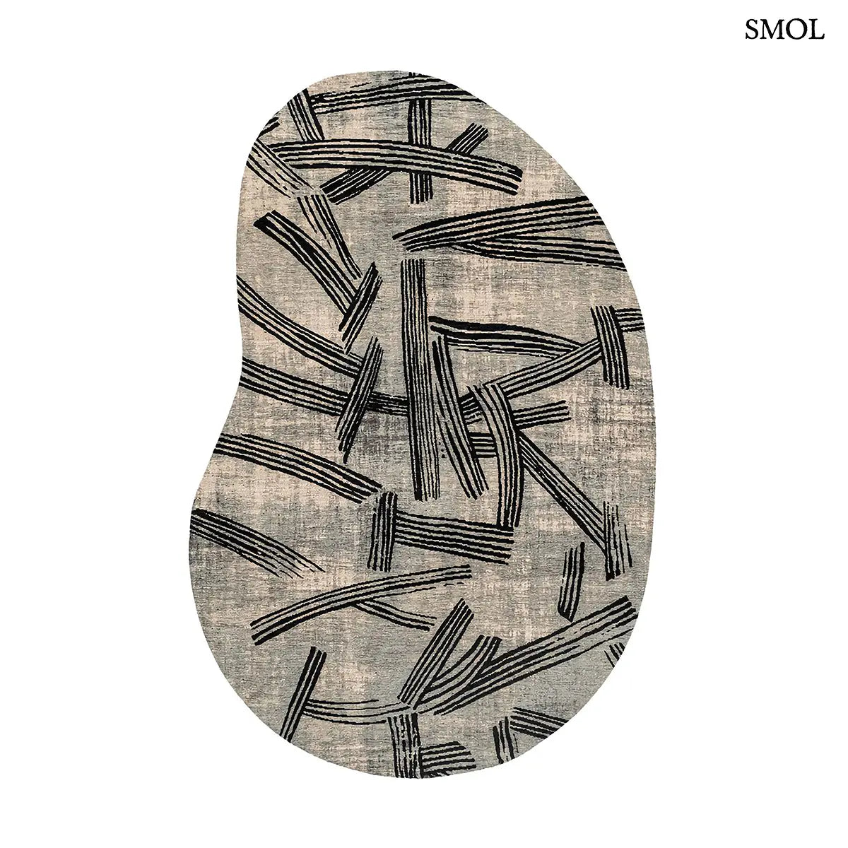 ECO RUG DARK STREET kalligráfia mintás szőnyeg szürke alapon szabad fekete vonalakkal, vese alakban