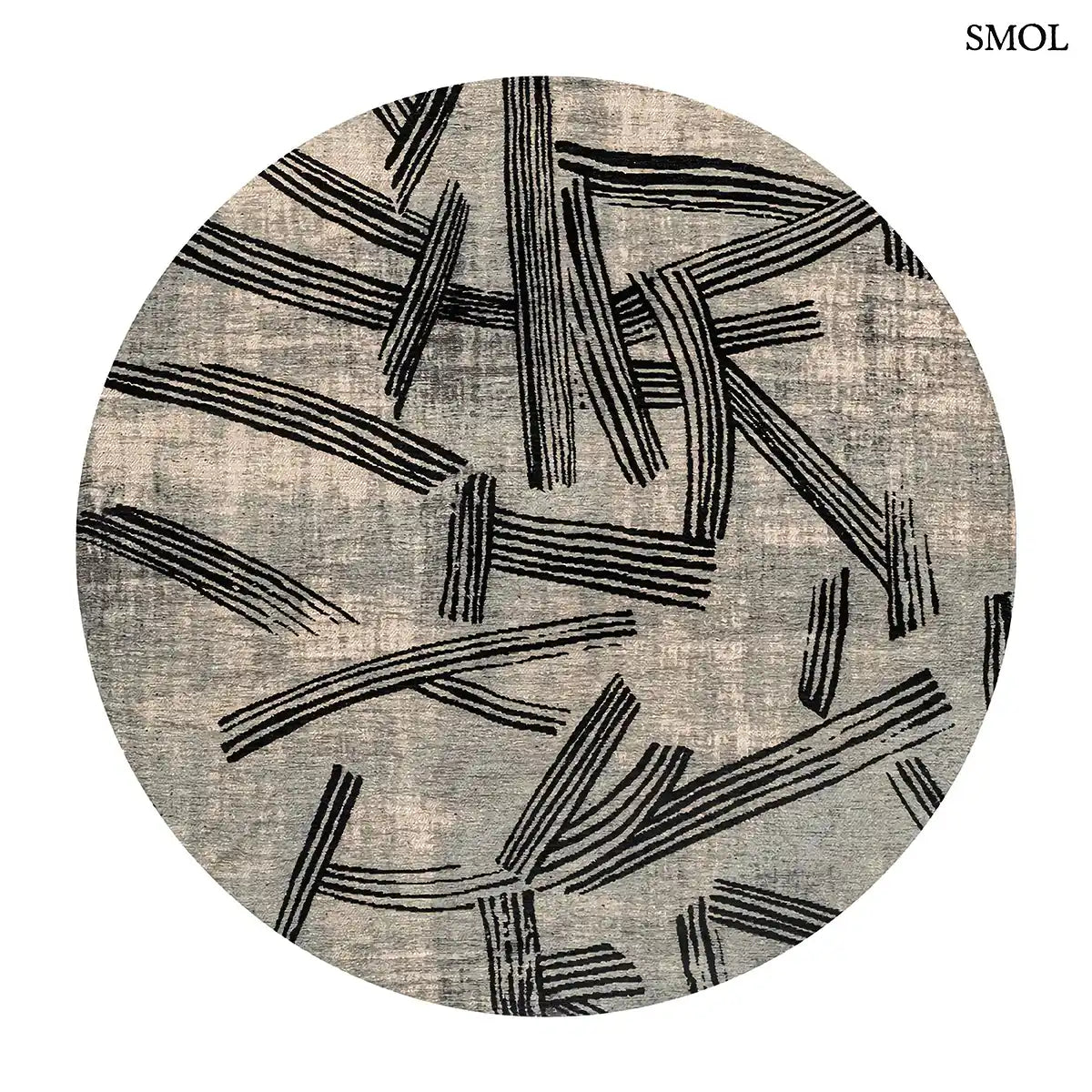 ECO RUG DARK STREET kalligráfia mintás szőnyeg szürke alapon szabad fekete vonalakkal, kerek formában