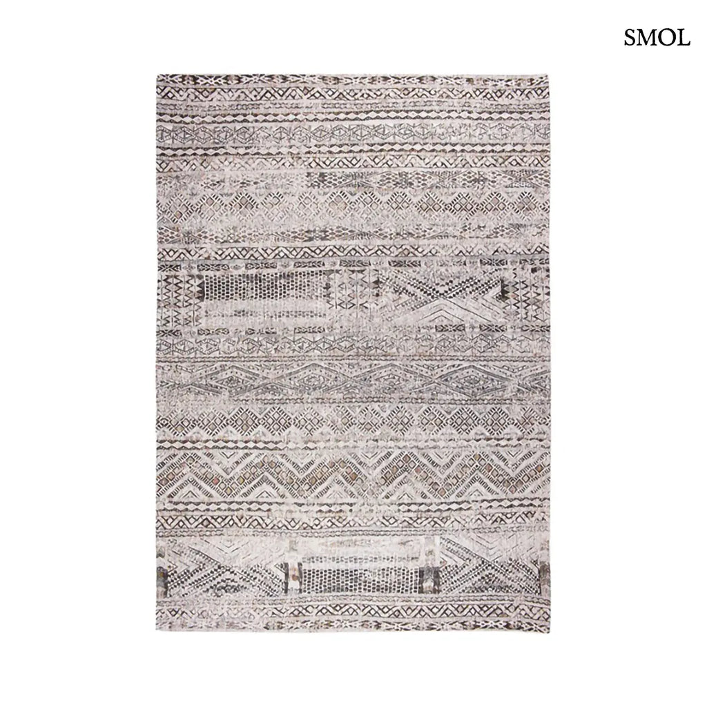 ECO RUG MEDINA WHITE kilim mintás szőnyeg fehér alapon szürke-barna halvány geometrikus mintával, fehér háttérrel