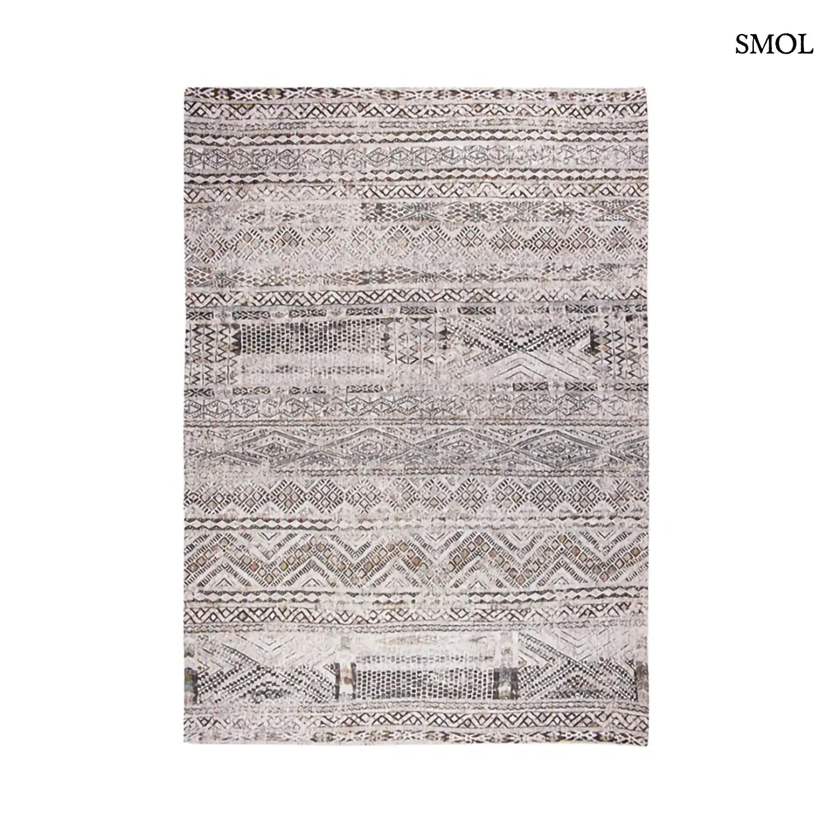 ECO RUG MEDINA WHITE kilim mintás szőnyeg fehér alapon szürke-barna halvány geometrikus mintával, fehér háttérrel