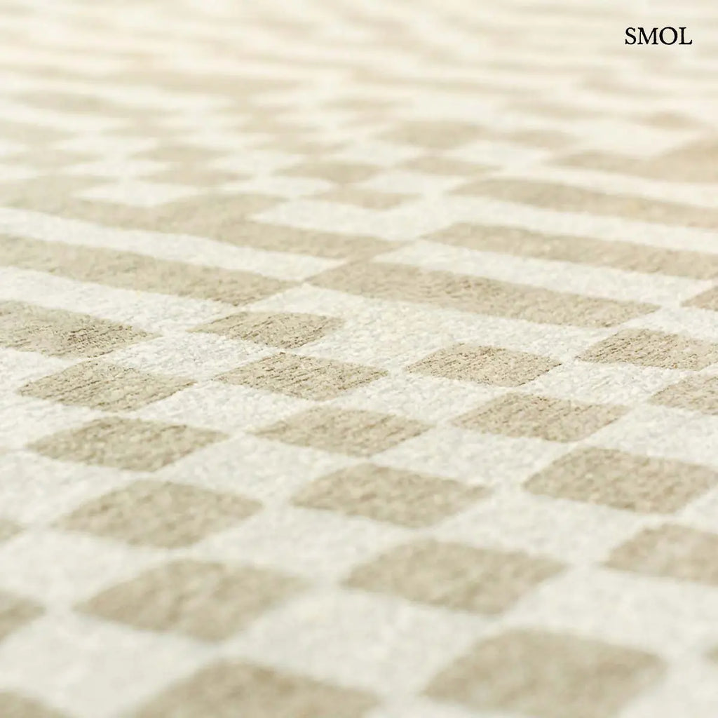 ECO RUG GREYHOUND bézs-szürke kockás mintás szőnyeg, textúra nagyítva