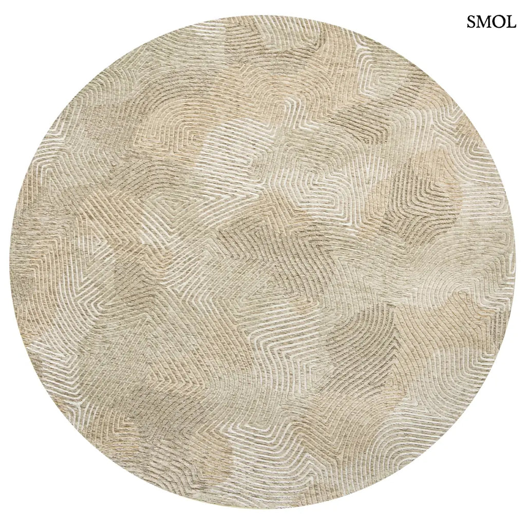 ECO RUG SHELL BEIGE korall mintás szőnyeg bézs tónusokban, meanderező vonalakkal, texturált felülettel kerek formában