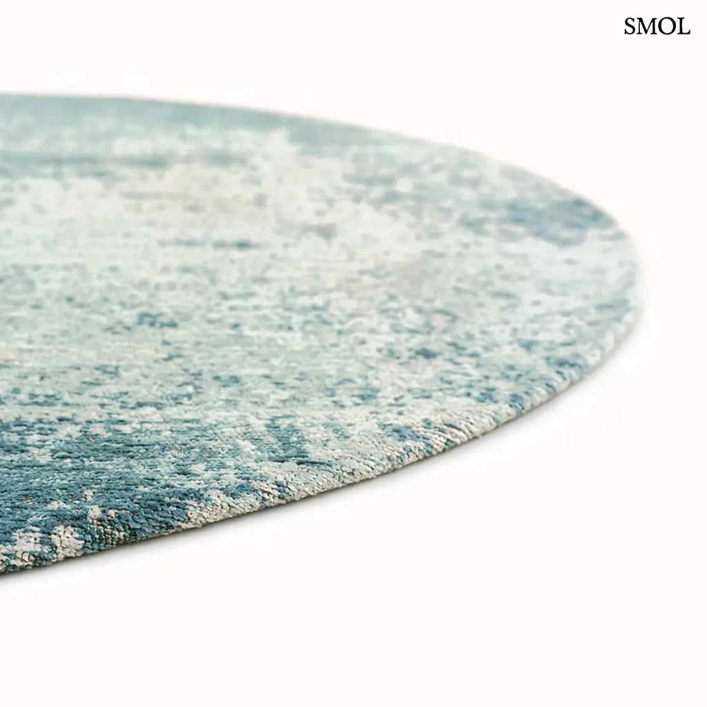 ECO RUG NEPTUNE mélykék kráteres mintás szőnyeg, kerek formában, vastagság nagyítva