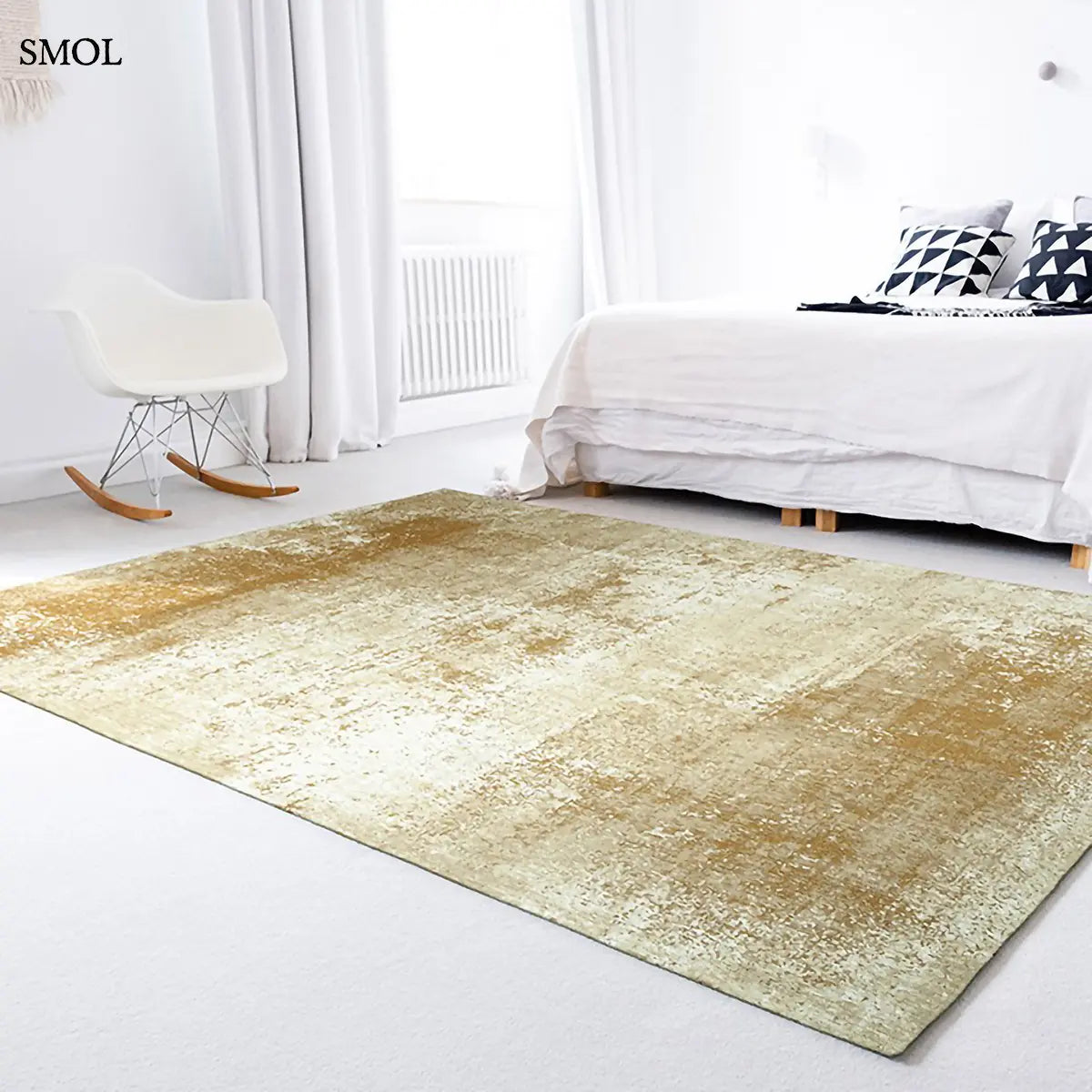 ECO RUG MERCURY meleg sárga kráteres mintás szőnyeg, hálószobában