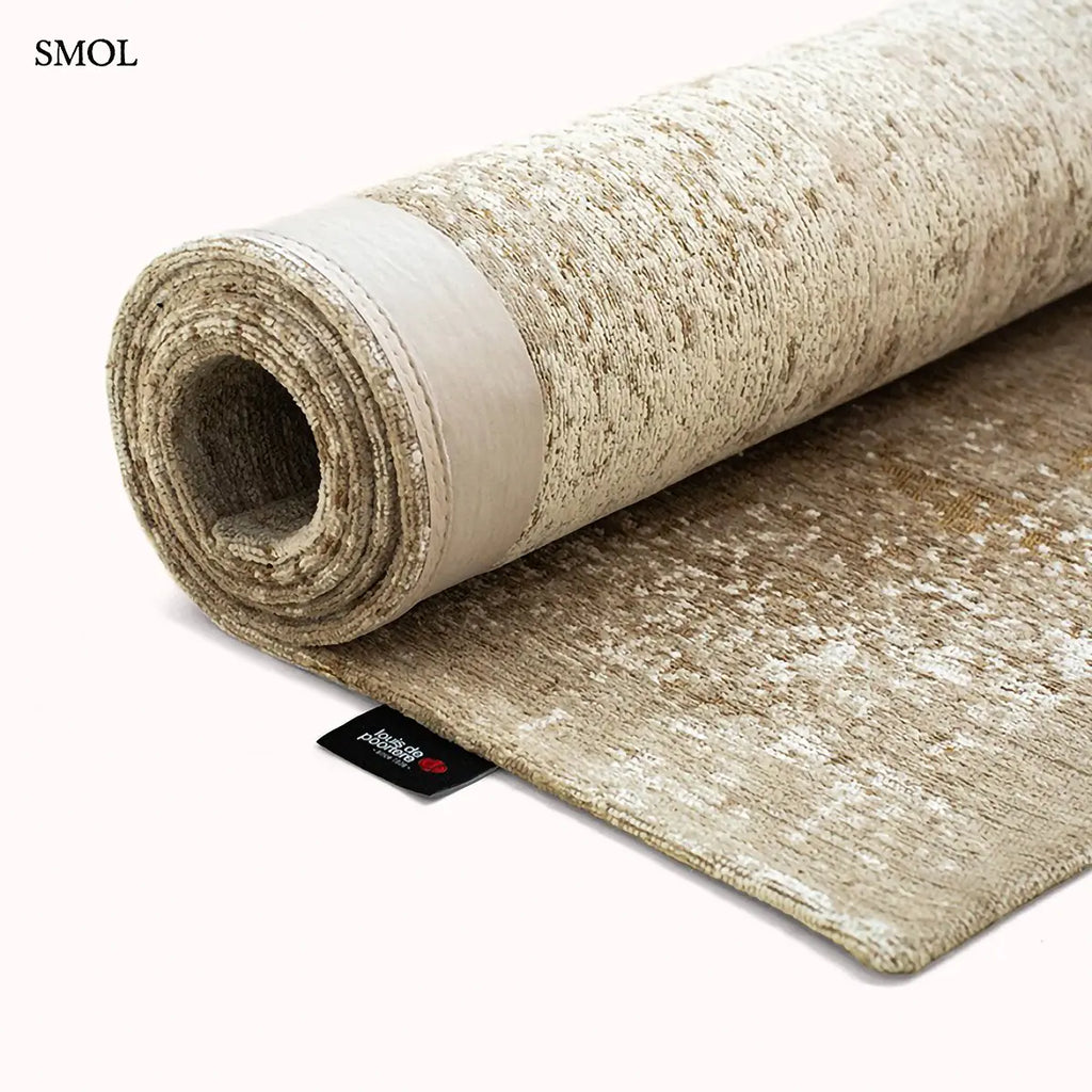 ECO RUG MERCURY meleg sárga kráteres mintás szőnyeg, feltekerve