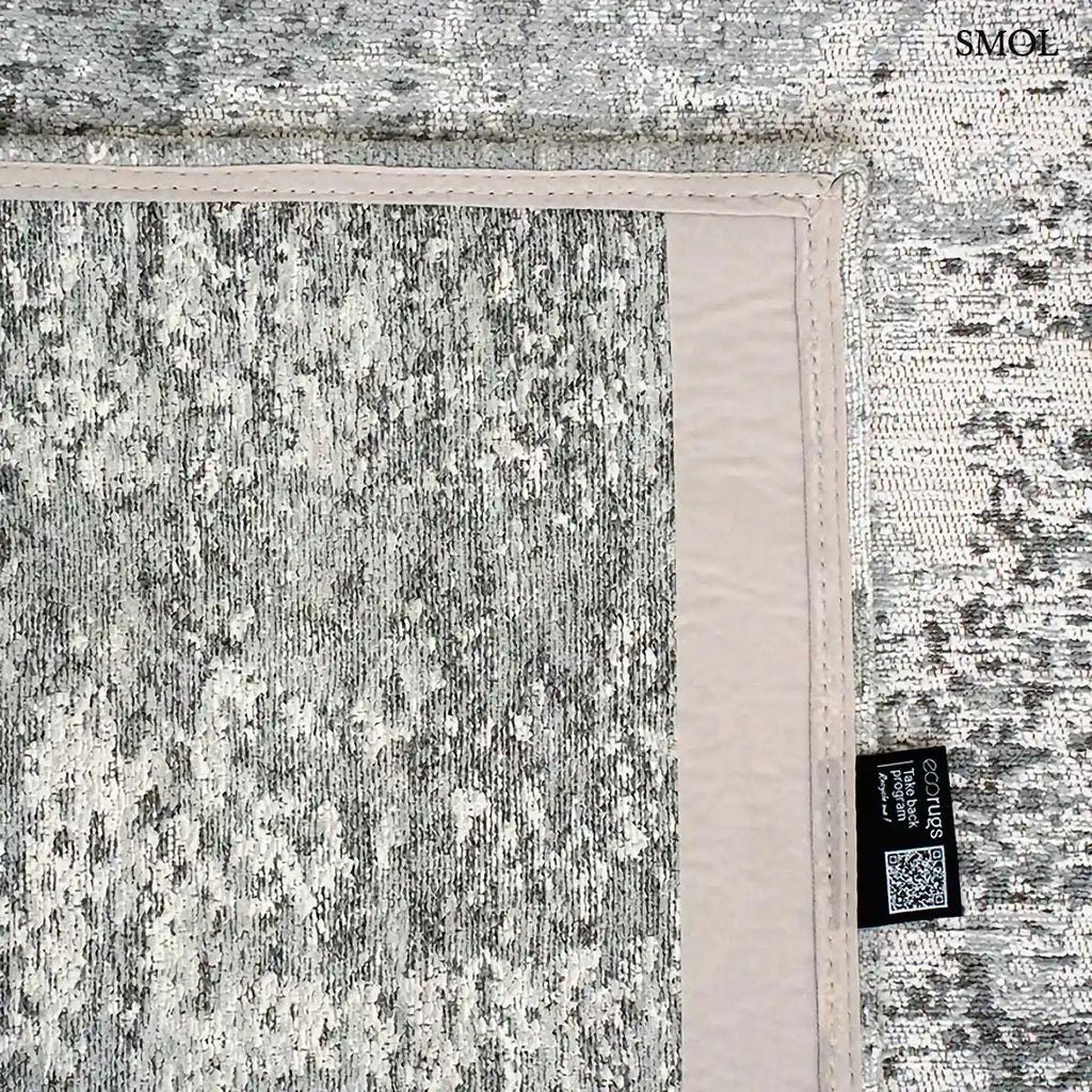 ECO RUG VENUS puha szürke kráteres mintás szőnyeg, felhajtott sarokkal