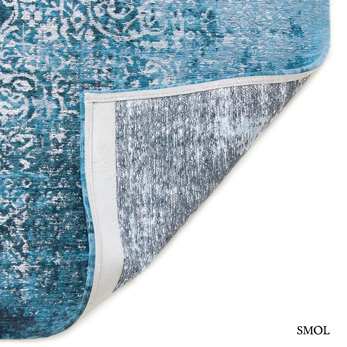 ECO RUG STORM medaillon mintás szőnyeg kék tónusokban, vintage hatással, foltos vízfestmény felülettel, felhajtott sarokkal