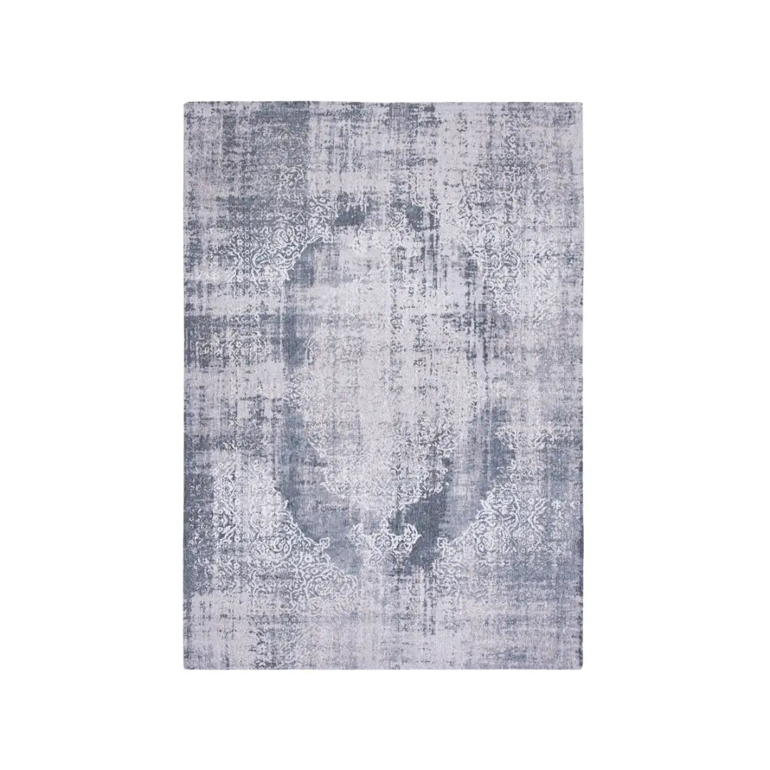 ECO RUG QUARTZ medaillon mintás szőnyeg szürke tónusokban, vintage hatással, foltos vízfestmény felülettel, fehér háttérrel