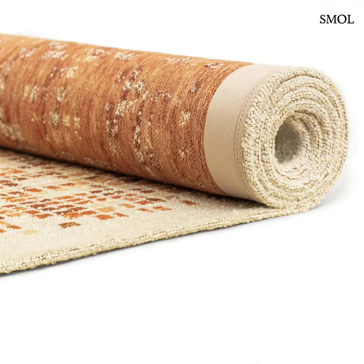 ECO RUG PUMPKIN narancs mozaikos mintás szőnyeg, feltekerve