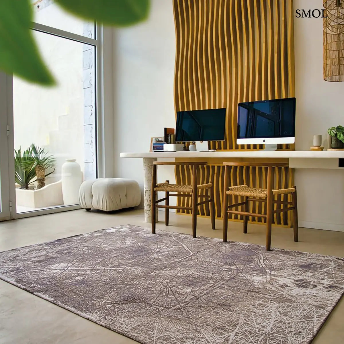 ECO RUG SPACE TRIP párizsi térkép mintás szőnyeg szürke-bézs kombinációban, absztrakt városkép, poliészter, irodában